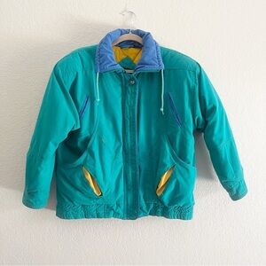 VINTAGE Mens Puffer Jacket Faux Down Turquoise Small